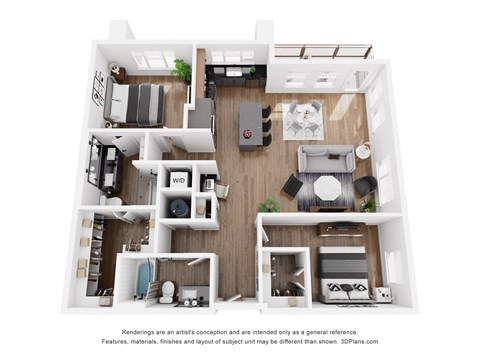 Floor plan for 2 beds, 2 baths, 1209 sqft